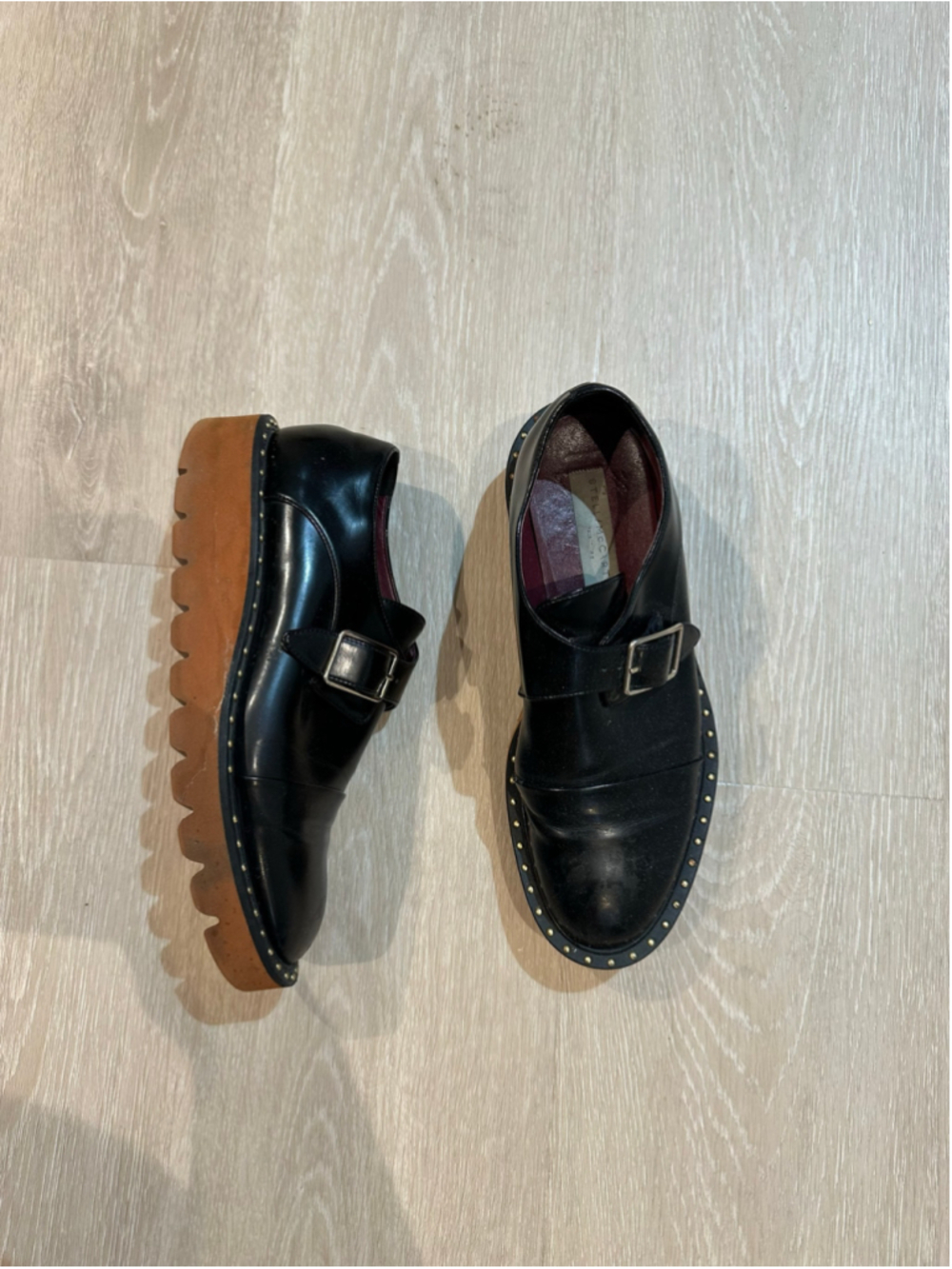 Women's Stella McCartney Black Leather Monk Strap Platform Flats Size 8